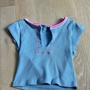 Urban Outfitters Blue Crop Top with Pink Trim